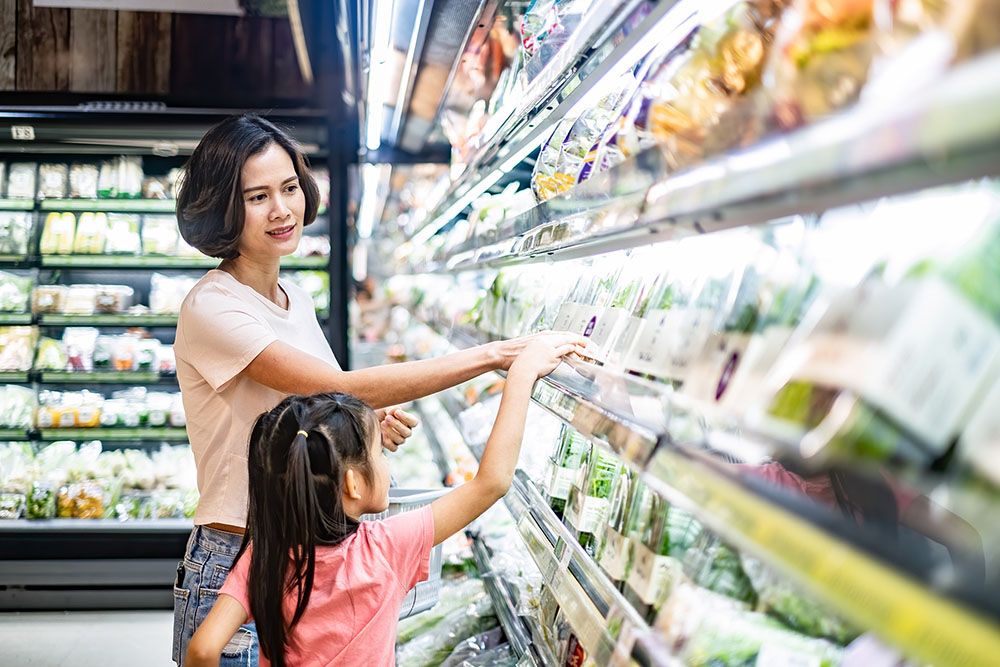 Mother and child at grocery store